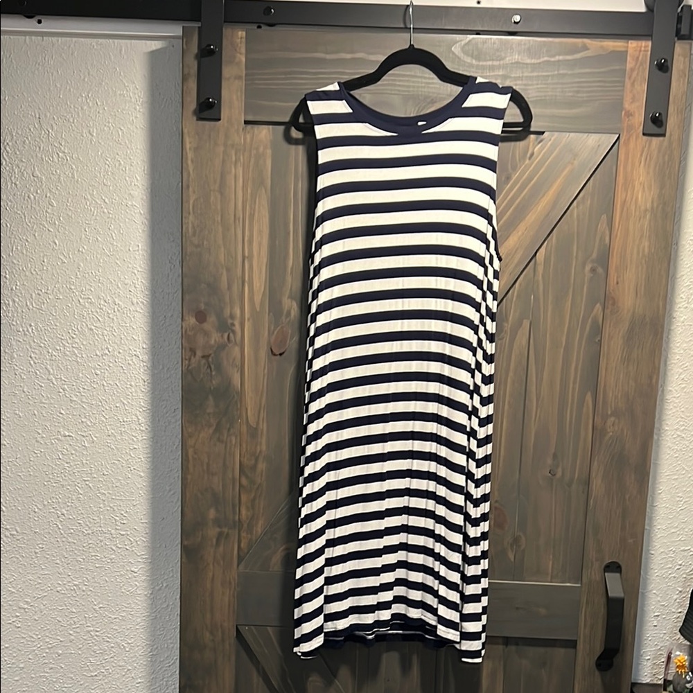 Striped Sleeveless Dress - Navy and White